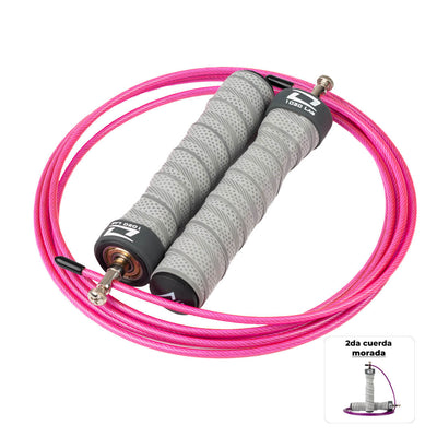 cuerda para saltar con mangos antideslizante rosa y gris